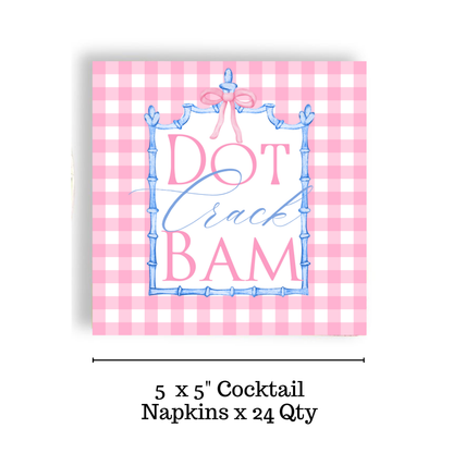 Dot Crack Bam--Mahjong Pink Plaid 24ct Cocktail Napkin Separates (3ply)