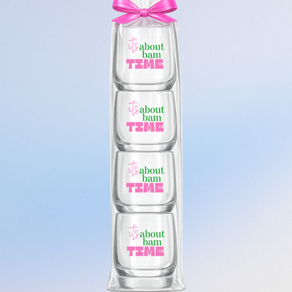 Mahjong Stemless 4 ct Set Wine Glasses "It's About Bam Time"