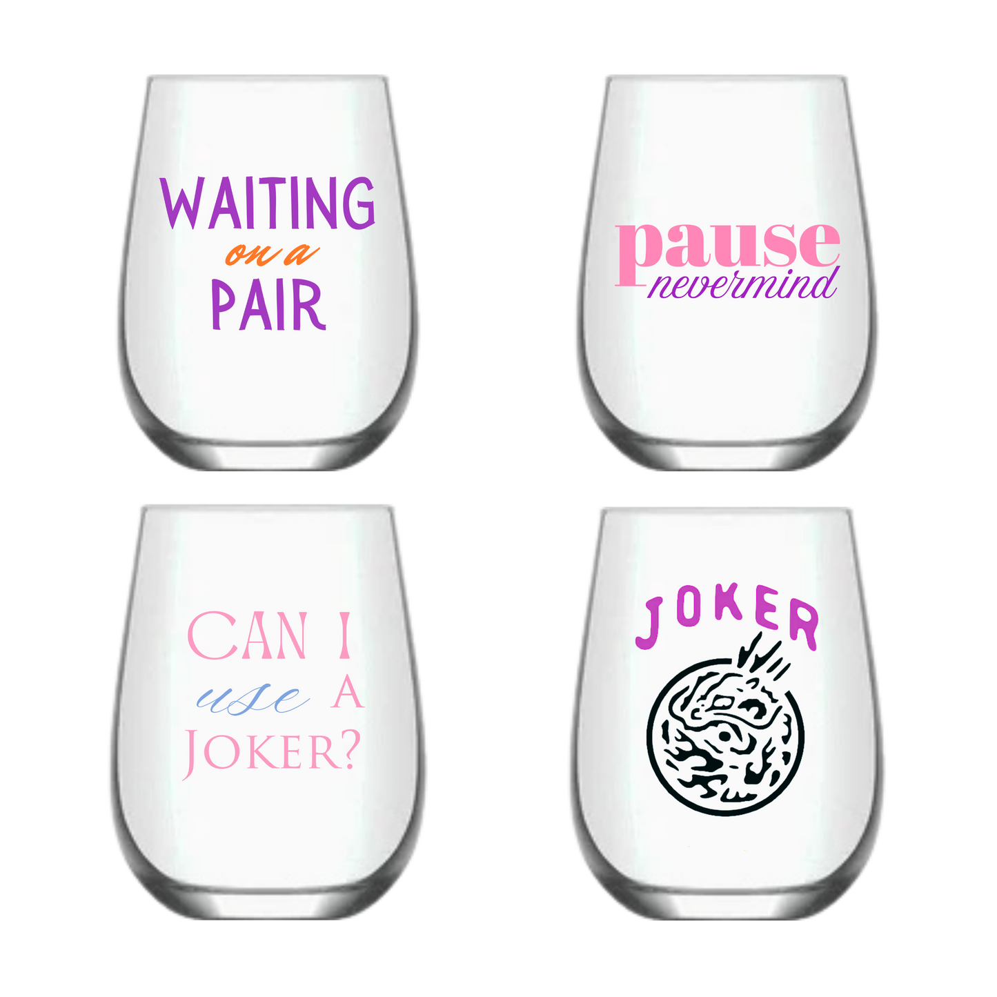 Mahjong Stemless 4 ct VARIETY Gift Set Plastic Wine Glasses