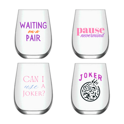 Mahjong Stemless 4 ct VARIETY Gift Set Plastic Wine Glasses