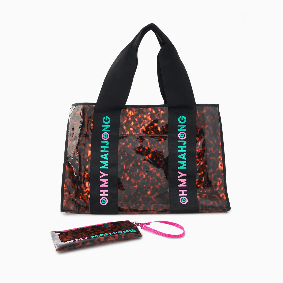 Beach Bag & Wristlet-- Tortoise & Pink